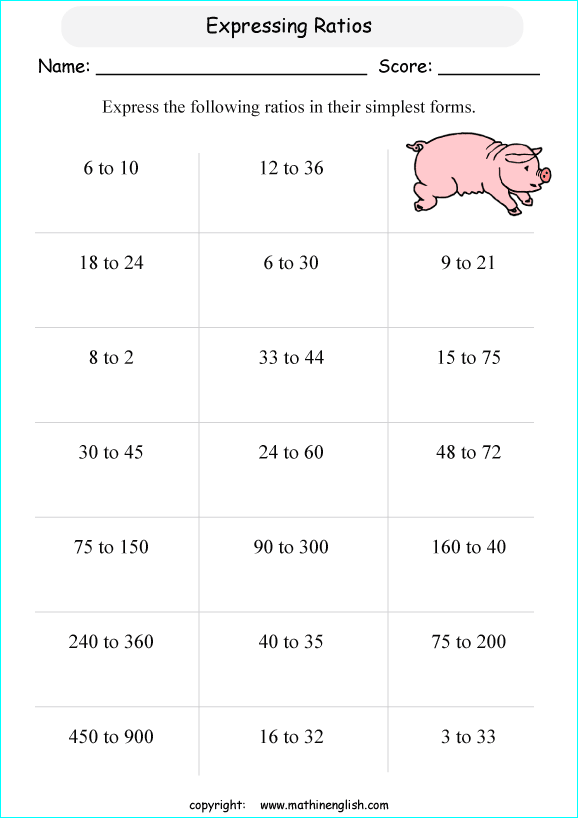 fiding ratios math worksheets for grade 1 to 6 