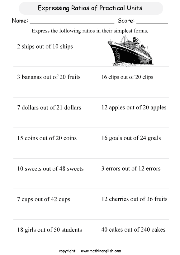 fiding ratios math worksheets for grade 1 to 6 