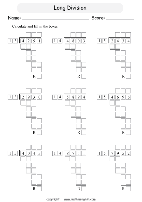 printable multiples big number long division worksheets for kids in primary and elementary math class 