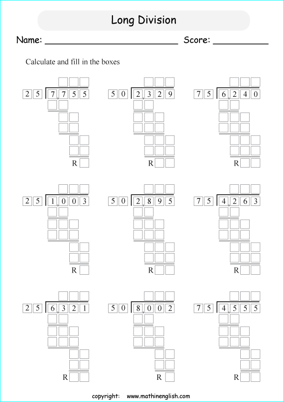 Solve these long division exercises with a 4 digit dividend and the