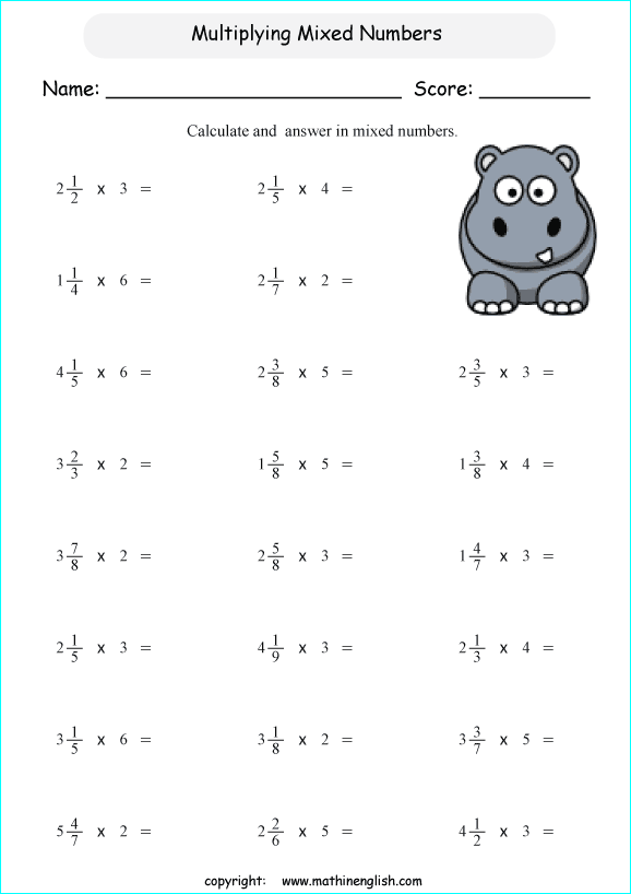 Multiplying Mixed Numbers By Whole Numbers Worksheets