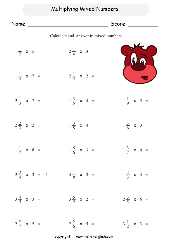  multiplication Of mixed Numbers worksheets 
