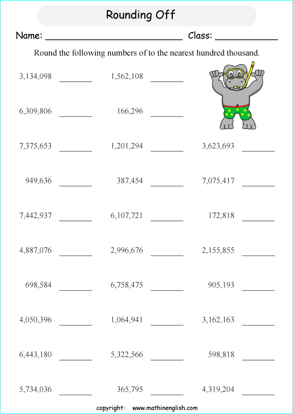 Rounding Numbers To The Nearest 100 000 Worksheet