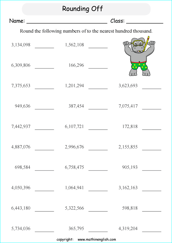 printable math rounding off big numbers worksheets for kids in primary and elementary math class 