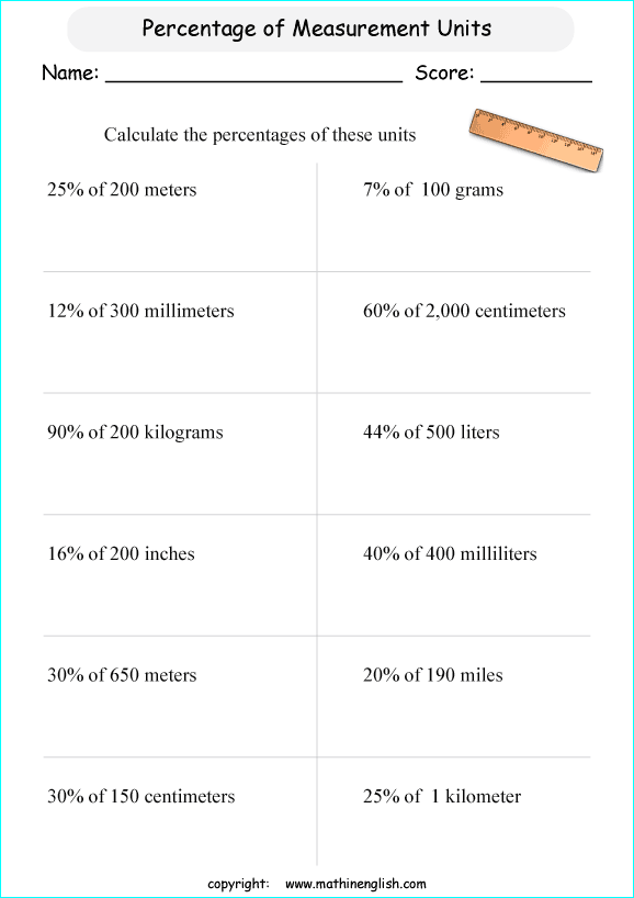 caculate percentage whole numbers math worksheets for grade 1 to 6 