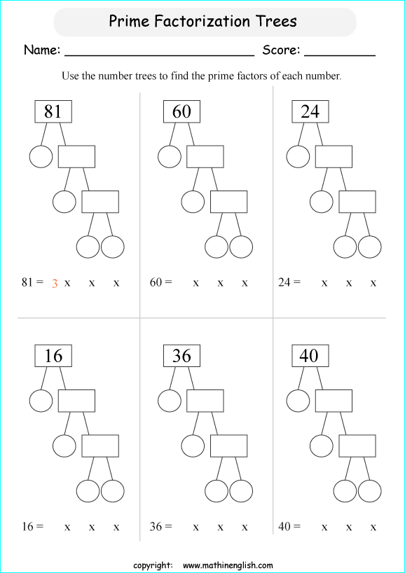 Use the prime factor trees to determine which prime number multiplied