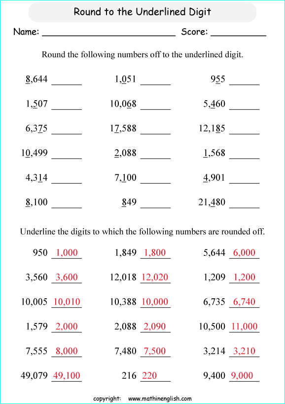 printable math rounding off the nearest 1,000 worksheets for kids in primary and elementary math class 