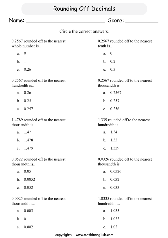Answer the multiple choice questions about rounding decimals off to the
