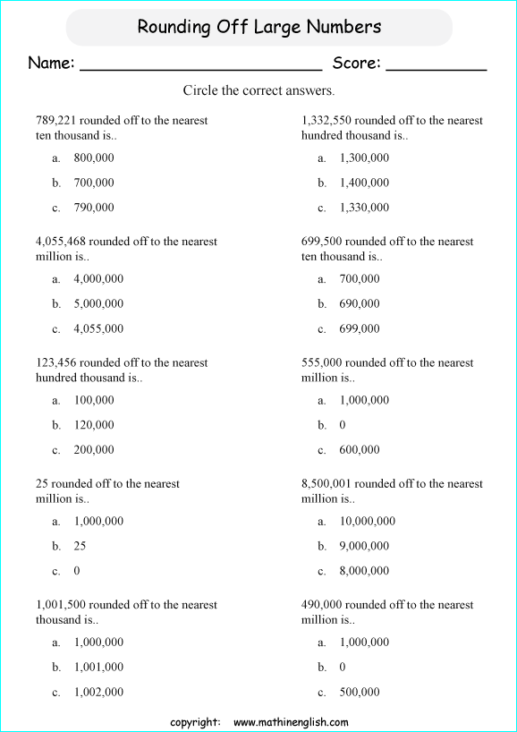 Answer these multiple choice questions about rounding numbers off to