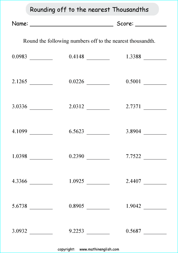 printable rounding off decimals worksheets for kids in primary and elementary math class 