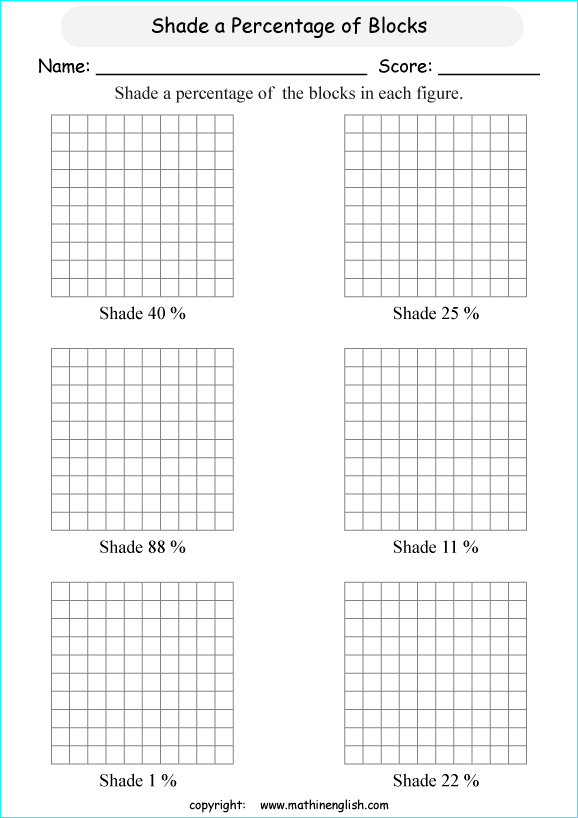 percentage with pictures and shapes math worksheets for grade 1 to 6 