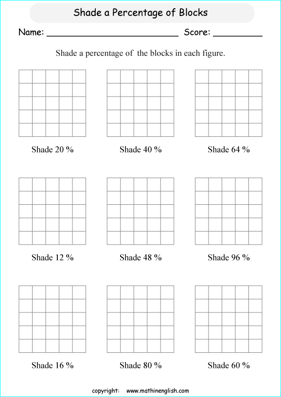 percentage with pictures and shapes math worksheets for grade 1 to 6 