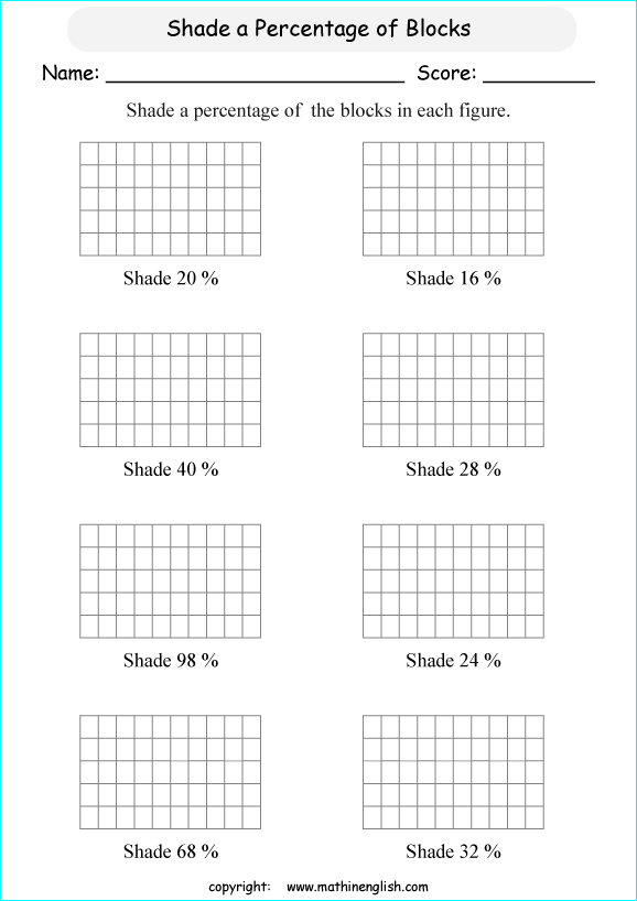 percentage with pictures and shapes math worksheets for grade 1 to 6 