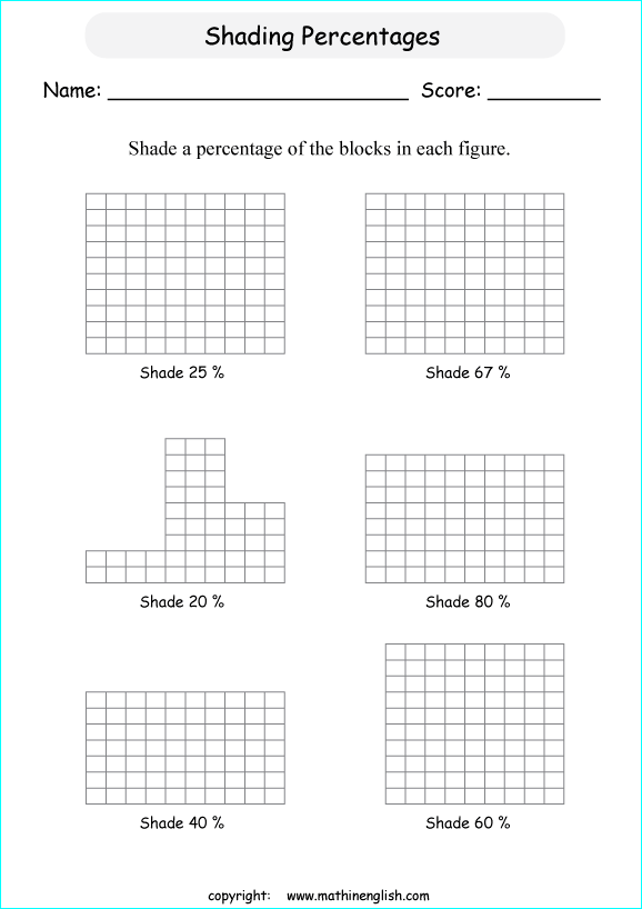 percentage with pictures and shapes math worksheets for grade 1 to 6 