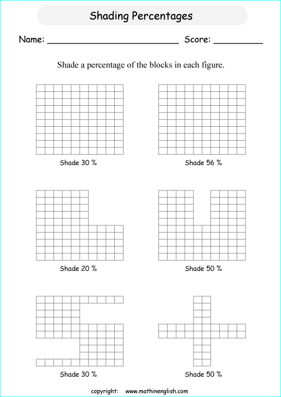 Shade a given percentage out of a figure with squares. Grade 5 math