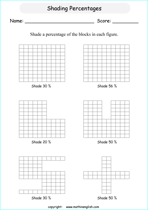 percentage with pictures and shapes math worksheets for grade 1 to 6 