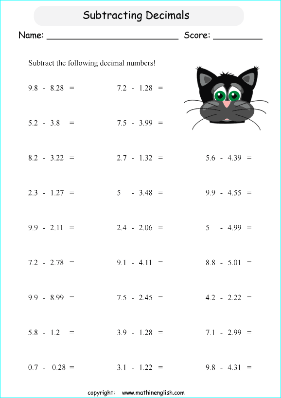 subtraction-of-decimals-math-worksheet-for-math-class-or-level-5-students-subtract-tenths-and