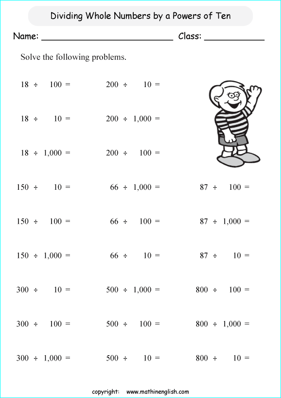 Dividing Whole Numbers Practice Worksheets