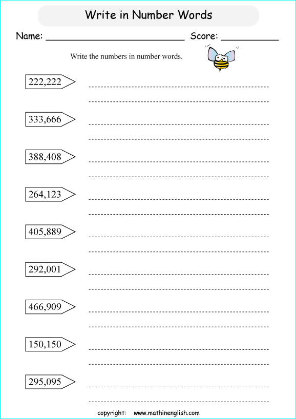 Write these numbers up to 1 million in words. Grade 5 math ...