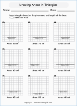 area and perimeter of triangles worksheets for primary math  