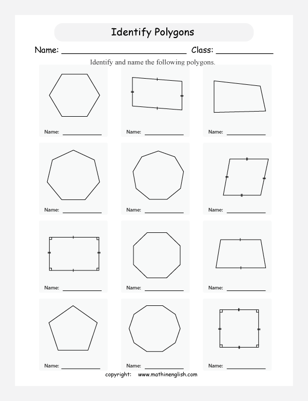 polygon shapes geometry math worksheets for primary math class 