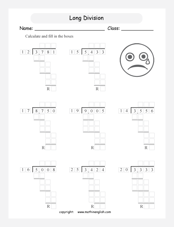 printable math long division worksheets for kids in primary and elementary math class 