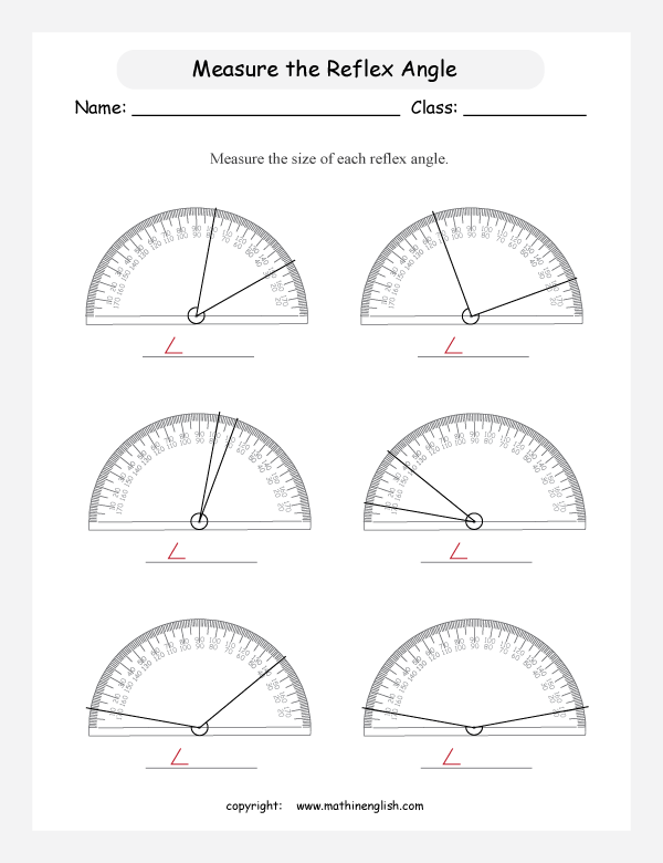 Measure these reflex angles with the protractor. The angles' arms are