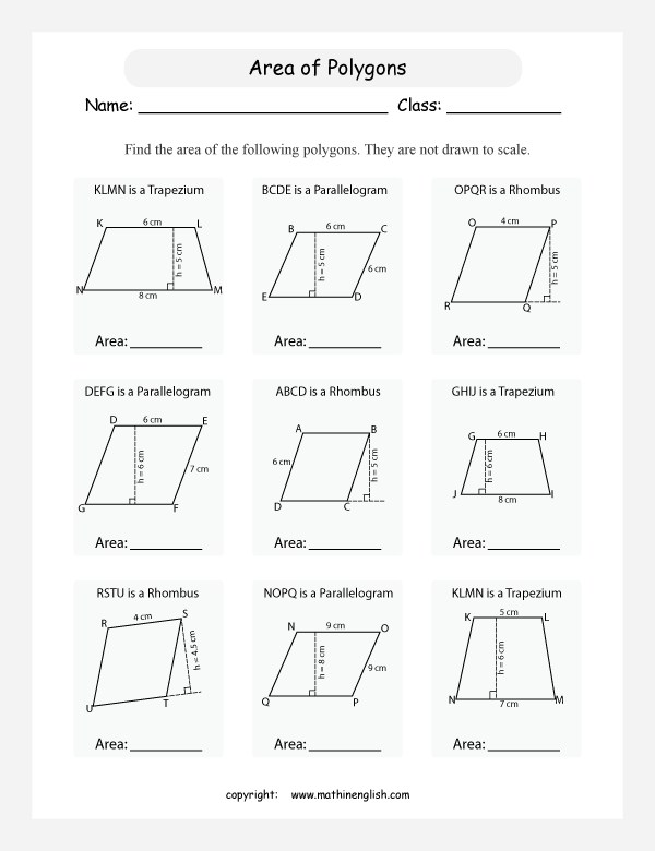 area and perimeter of polygons worksheets for primary math  