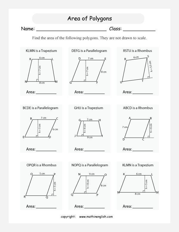 area and perimeter of polygons worksheets for primary math  