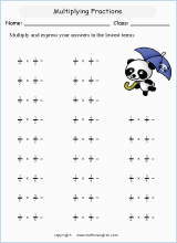 printable multiplying fractions worksheets for kids in primary and elementary math class 