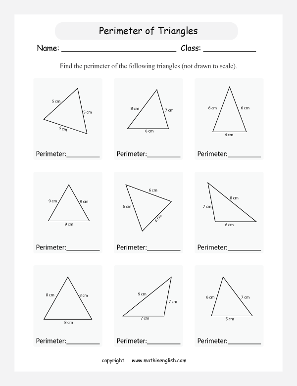 area and perimeter of triangles worksheets for primary math  