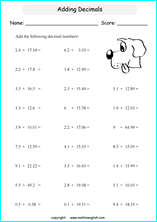 printable math addition of decimals  worksheets