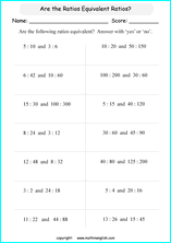 equivalent ratios math worksheets for grade 1 to 6 