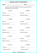 printable math rounding off decimals worksheets for kids in primary and elementary math class 