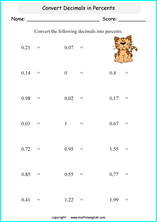 decimal into percents worksheets for grade 1 to 6 