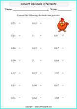 percentage decimals conversion math worksheets for grade 1 to 6 