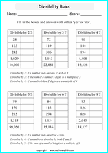 printable math divisibility rules worksheets for kids in primary and elementary math class 