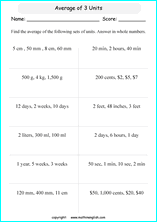 average of practical units calculations worksheets for grade 1 to 6 