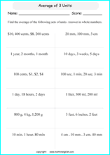 average of practical units calculations worksheets for grade 1 to 6 