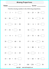 calculating proportions math worksheets for grade 1 to 6 