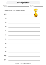Free printable factor, multiples, factorization, prime numbers