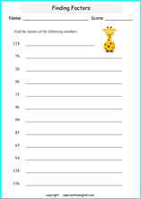 listing multilpes and factors worksheets for grade 1 to 6 