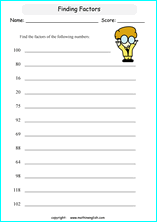 listing multilpes and factors worksheets for grade 1 to 6 