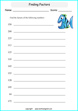 listing multilpes and factors worksheets for grade 1 to 6 