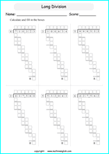 printable multiples big number long division worksheets for kids in primary and elementary math class 