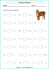 printable adding decimals worksheets for kids in primary and elementary math class 