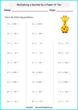 multiplying decimals grade 1 to 6 printable  worksheets 