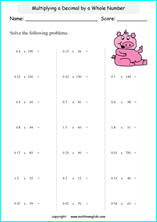 printable math multiplication of decimals worksheets for kids in primary and elementary math class 