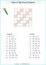 order bodmas worksheets operations crossword operators math mathinenglish