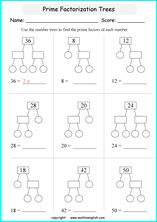 prime factorization worksheets for grade 1 to 6 